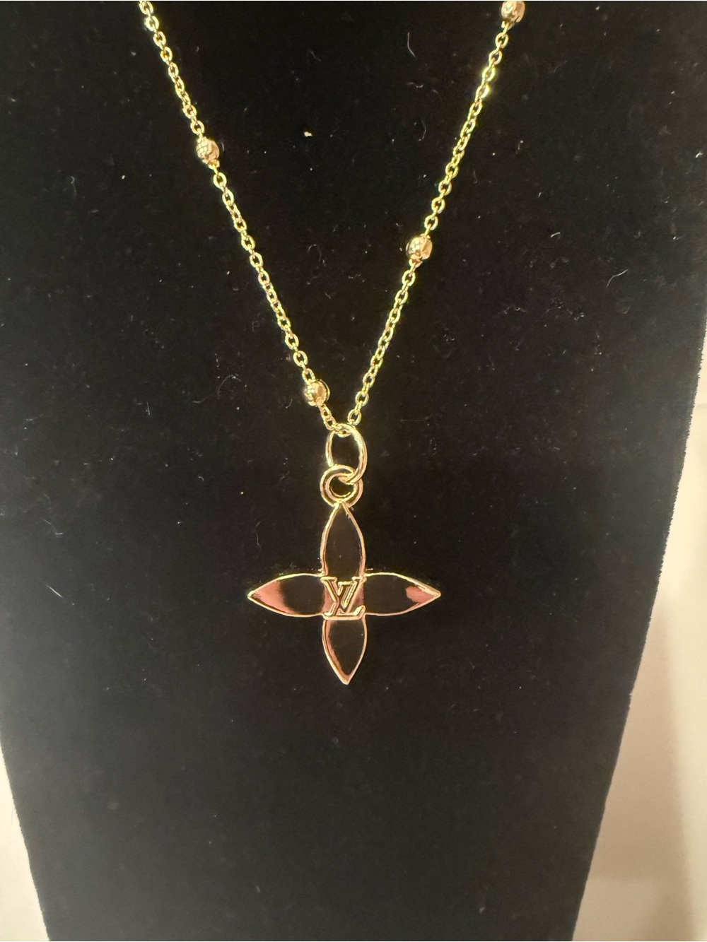 Upcycled Louis Vuitton Gold Flower Motif Pendant Necklace